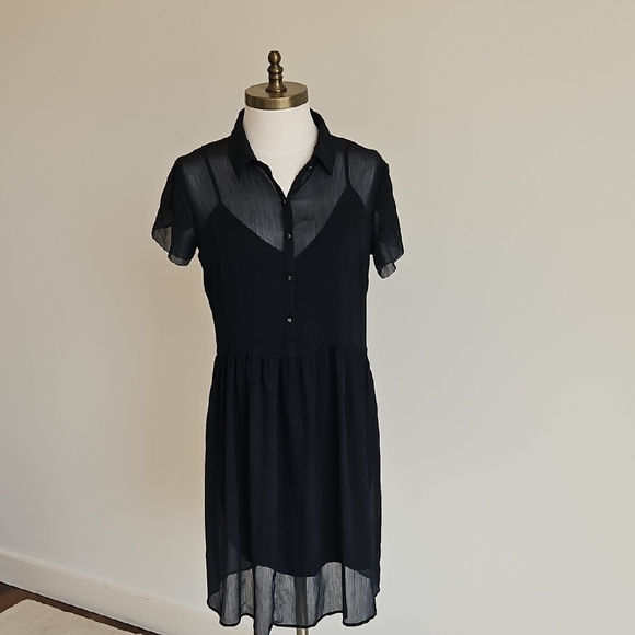 Abercrombie & Fitch Black Sheer Collared Midi Dress - Picture 1 of 5